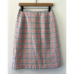 Vintage DEANS Of Scotland Skirt Size 12 Plaid 100% Shetland Tweed Wool Pink Blue